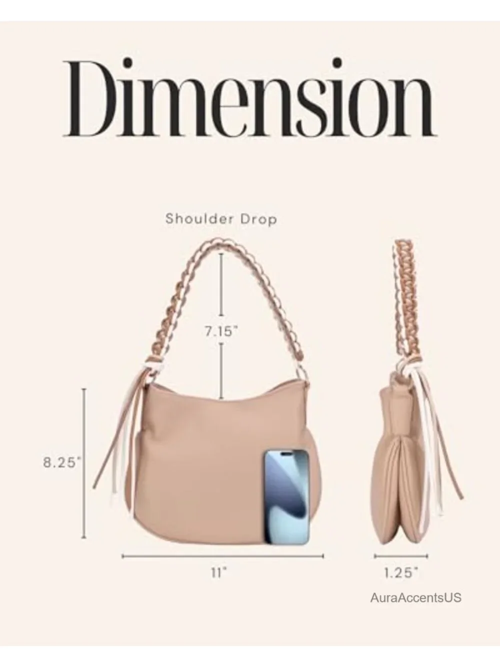 Women Small Hobo Shoulder Bag Crescent Vegan Leather Underarm Purse